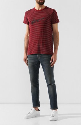 Мужская хлопковая футболка SAINT LAURENT бордового цвета по цене 34100 руб., арт. 579056/YBIW2 | Фото 2 Мужская хлопковая футболка SAINT LAURENT бордового цвета, арт. 579056/YBIW2 | Фото 2