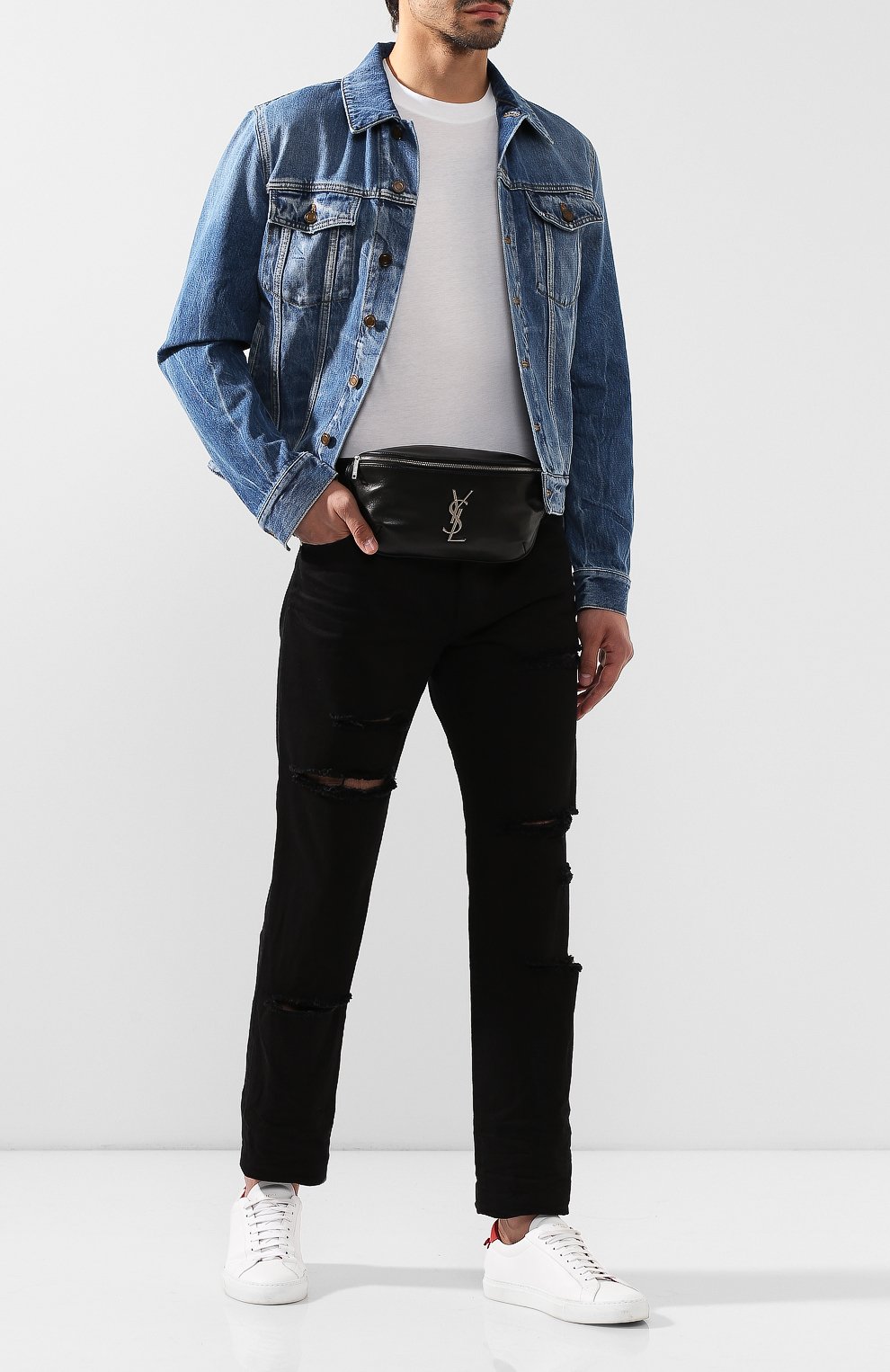 Мужская черная кожаная поясная сумка Saint Laurent, арт. 590076/03U0E купить в ЦУМ | Фото №2 Кожаная поясная сумка Saint Laurent черная | Фото №2