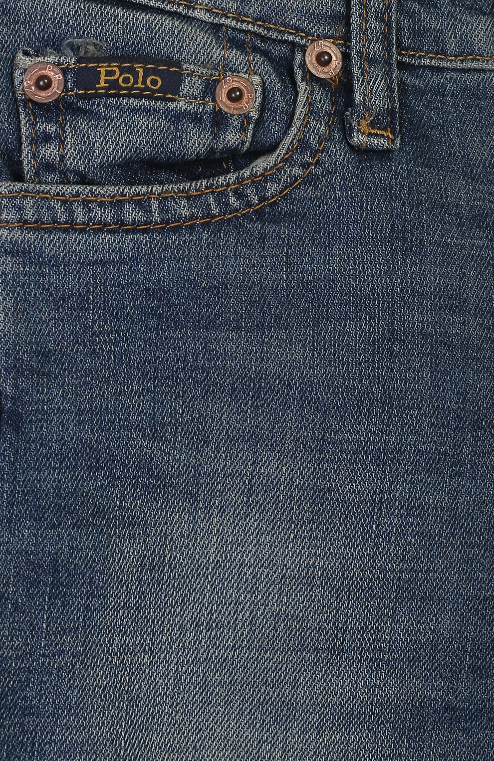 Детские джинсы POLO RALPH LAUREN синего цвета, арт. 321759991 | Фото 3 (Материал внешний: Хлопок; Статус проверки: Проверено, Проверена категория; Детали: Потертости; Ростовка одежда: 18 мес | 86 см)