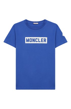 Детская футболка MONCLER ENFANT бирюзового цвета по цене 8800 руб., арт. E2-954-80269-50-83092/12-14A | Фото 1 Детская футболка MONCLER ENFANT бирюзового цвета, арт. E2-954-80269-50-83092/12-14A | Фото 1