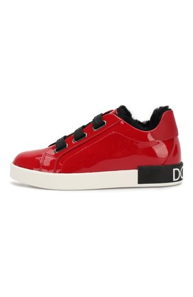 Детские кожаные кеды с меховой отделкой DOLCE & GABBANA красного цвета по цене 28500 руб., арт. D10876/A7037/29-36 | Фото 2 Детские кожаные кеды с меховой отделкой DOLCE & GABBANA красного цвета, арт. D10876/A7037/29-36 | Фото 2