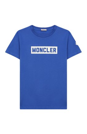 Детская хлопковая футболка MONCLER ENFANT бирюзового цвета по цене 7995 руб., арт. E2-954-80269-50-83092/8-10A | Фото 1 Детская хлопковая футболка MONCLER ENFANT бирюзового цвета, арт. E2-954-80269-50-83092/8-10A | Фото 1