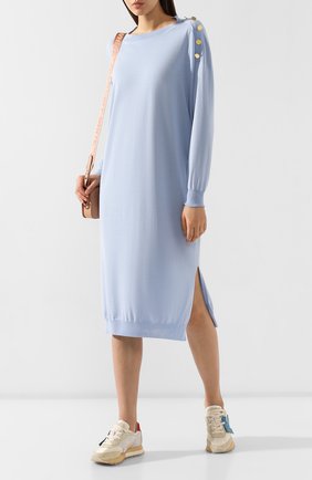 Женское платье из смеси шерсти и шелка STELLA MCCARTNEY голубого цвета по цене 76400 руб., арт. 269330/S2087 | Фото 2 Женское платье из смеси шерсти и шелка STELLA MCCARTNEY голубого цвета, арт. 269330/S2087 | Фото 2