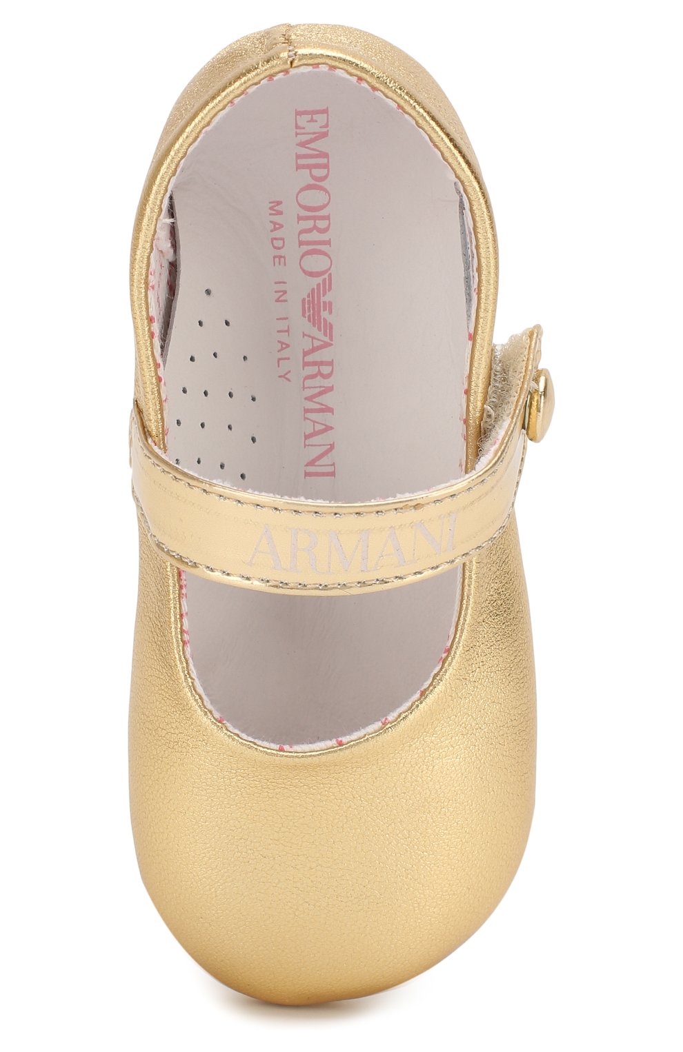 Детского кожаные пинетки EMPORIO ARMANI золотого цвета по цене 11350 руб., арт. XKD003/X0L05/17-19 | Фото 4 Детского кожаные пинетки EMPORIO ARMANI золотого цвета, арт. XKD003/X0L05/17-19 | Фото 4