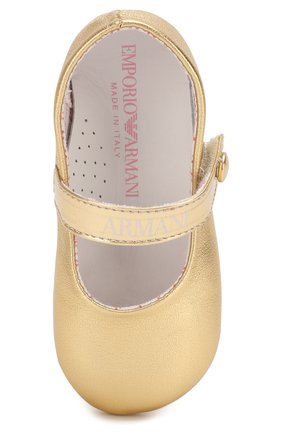 Детского кожаные пинетки EMPORIO ARMANI золотого цвета по цене 11350 руб., арт. XKD003/X0L05/17-19 | Фото 4 Детского кожаные пинетки EMPORIO ARMANI золотого цвета, арт. XKD003/X0L05/17-19 | Фото 4