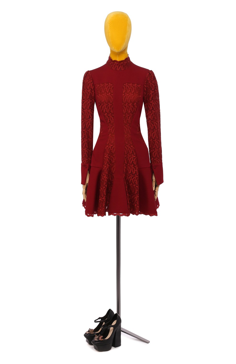 Женское платье из смеси хлопка и шерсти ALEXANDER MCQUEEN бордового цвета, арт. 389808/QFZ18 | Фото 1 (Материал внешний: Синтетический материал)