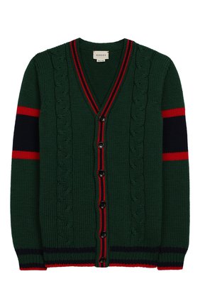 Детский шерстяной кардиган GUCCI зеленого цвета по цене 45600 руб., арт. 512524/X1577 | Фото 1 Детский шерстяной кардиган GUCCI зеленого цвета, арт. 512524/X1577 | Фото 1 (Рукава: Длинные; Материал внешний: Шерсть; Мальчики Кросс-КТ: Кардиган-одежда; Статус проверки: Проверена категория; Ростовка одежда: 10 - 11 лет | 140 - 146см, 12 лет | 152 см, 4 года | 104 см, 5 лет | 110 см, 6 лет | 116 см, 8 лет | 128 см)