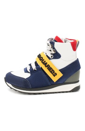 Детские высокие кеды из кожи DSQUARED2 синего цвета по цене 16450 руб., арт. 62390/18-27 | Фото 2 Детские высокие кеды из кожи DSQUARED2 синего цвета, арт. 62390/18-27 | Фото 2