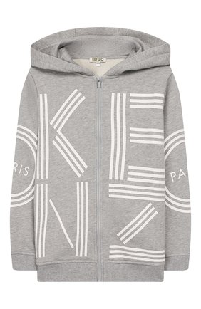 Детский хлопковый кардиган с капюшоном KENZO серого цвета по цене 8720 руб., арт. KP17578 | Фото 1 Детский хлопковый кардиган с капюшоном KENZO серого цвета, арт. KP17578 | Фото 1