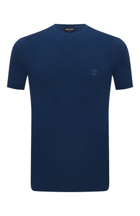 Мужская футболка из вискозы GIORGIO ARMANI синего цвета, арт. 3GST52/SJP4Z | Фото 1 (Рукава: Короткие; Статус проверки: Проверено, Проверена категория; Длина (для топов): Стандартные; Принт: Без принта; Стили: Кэжуэл; Материал внешний: Вискоза)