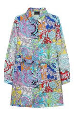 Детское шелковое платье-рубашка с поясом VERSACE разноцветного цвета, арт. YC000088/YA00260/8A-14A | Фото 1 (Материал внешний: Шелк; Рукава: Длинные; Принт: С принтом; Статус проверки: Проверено, Проверена категория; Девочки Кросс-КТ: Платье-одежда)