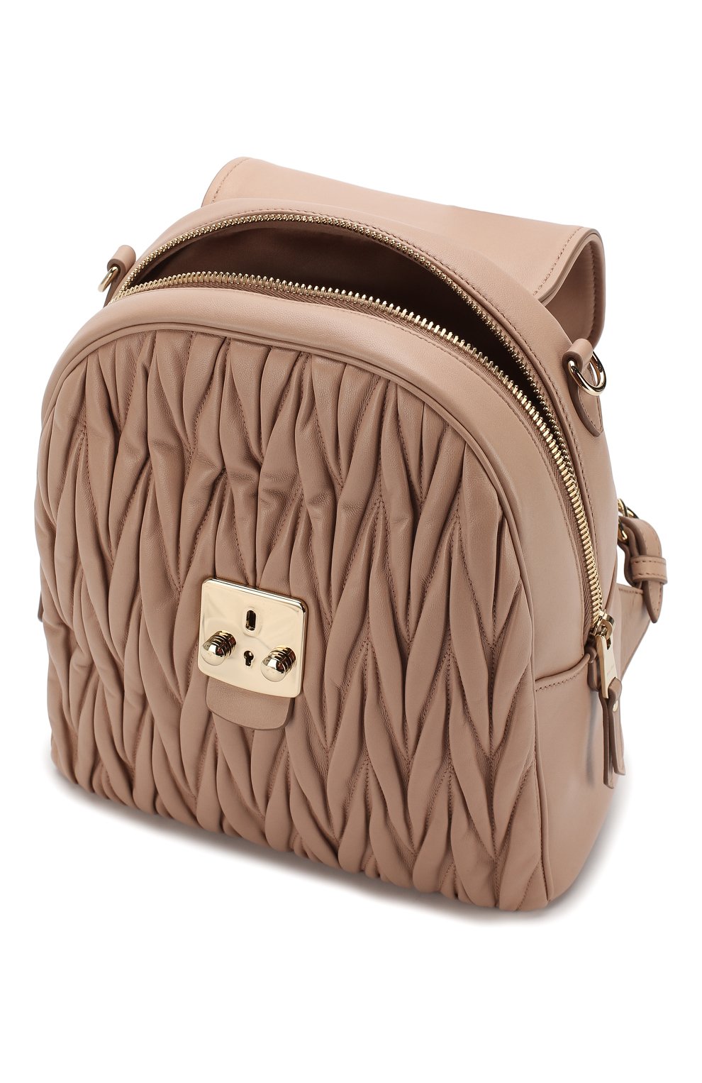 Женский рюкзак из кожи MIU MIU бежевого цвета по цене 112500 руб., арт. 5BZ026-N88-F0770-OOO | Фото 4 Женский рюкзак из кожи MIU MIU бежевого цвета, арт. 5BZ026-N88-F0770-OOO | Фото 4