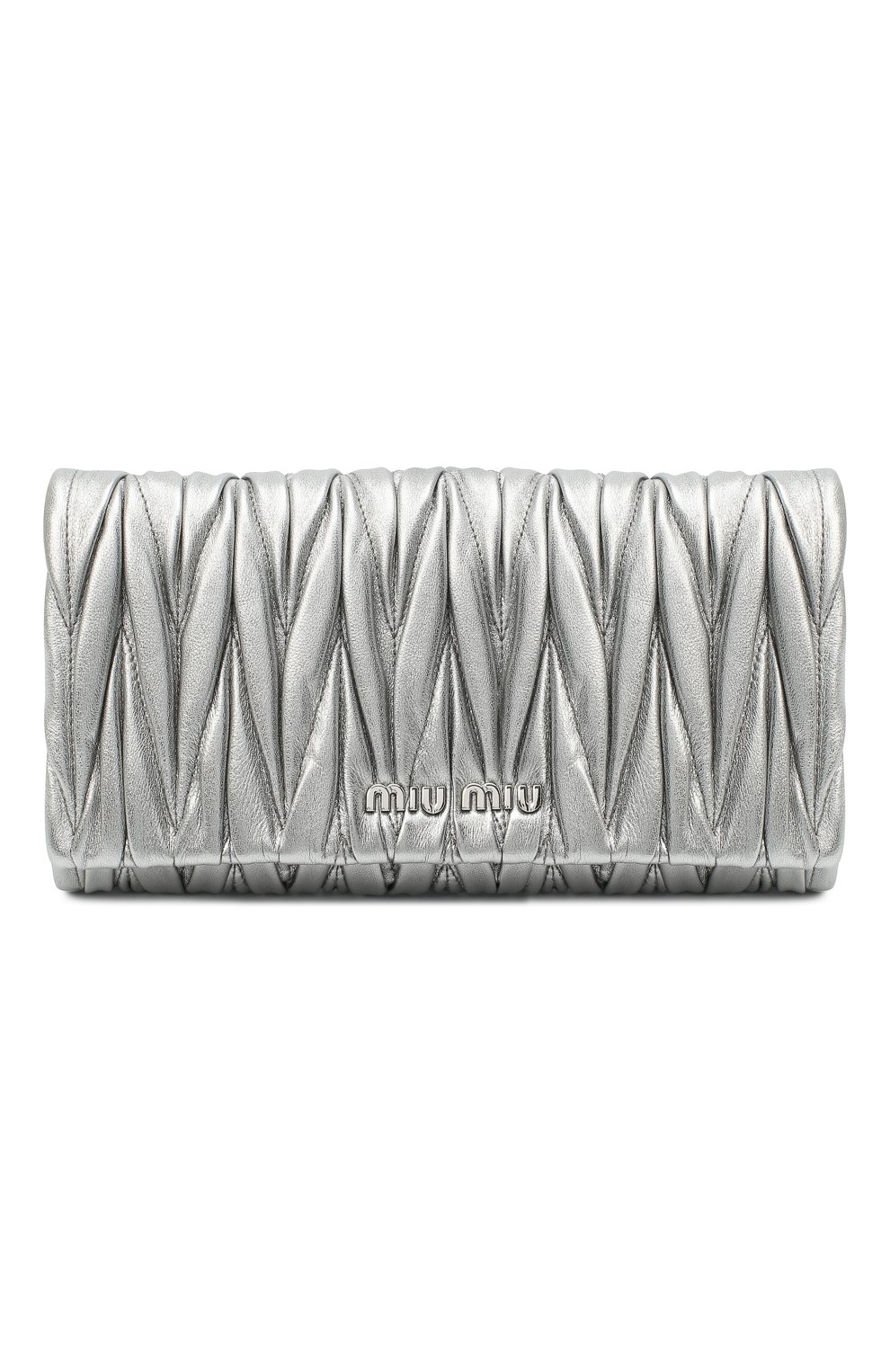 Женская сумка MIU MIU серебряного цвета, арт. 5BH080-N88-F0135-COM | Фото 1 (Женское Кросс-КТ: Вечерняя сумка; Сумки-технические: Сумки через плечо; Материал: Натуральная кожа; Ремень/цепочка: На ремешке; Статус проверки: Требуются правки, Проверена категория; Размер: small)