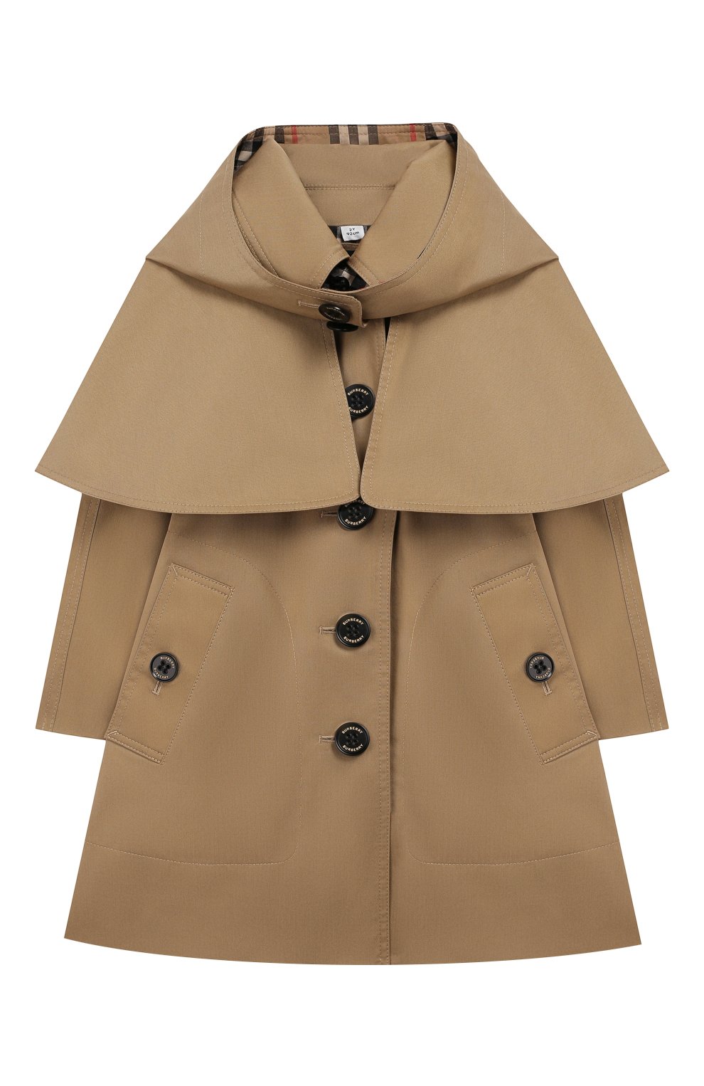 Детского хлопковый тренч с капюшоном BURBERRY бежевого цвета, арт. 8011080 | Фото 1