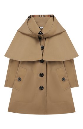 Детского хлопковый тренч с капюшоном BURBERRY бежевого цвета по цене 30900 руб., арт. 8011080 | Фото 1 Детского хлопковый тренч с капюшоном BURBERRY бежевого цвета, арт. 8011080 | Фото 1