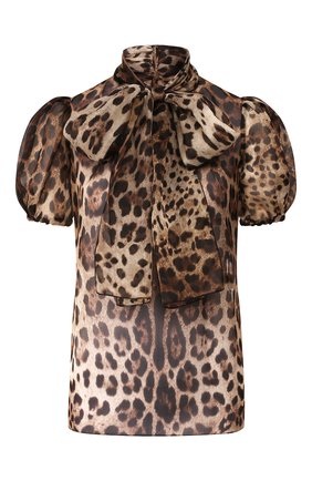 Женская шелковая блузка DOLCE & GABBANA коричневого цвета по цене 78500 руб., арт. F73V5T/HS15L | Фото 1 Женская шелковая блузка DOLCE & GABBANA коричневого цвета, арт. F73V5T/HS15L | Фото 1