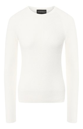 Женская пуловер EMPORIO ARMANI белого цвета по цене 27450 руб., арт. 6G2MTR/2M43Z | Фото 1 Женская пуловер EMPORIO ARMANI белого цвета, арт. 6G2MTR/2M43Z | Фото 1
