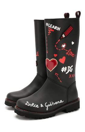 Детские кожаные сапоги с меховой отделкой DOLCE & GABBANA черного цвета по цене 39950 руб., арт. D10853/AV540/37-39 | Фото 1 Детские кожаные сапоги с меховой отделкой DOLCE & GABBANA черного цвета, арт. D10853/AV540/37-39 | Фото 1