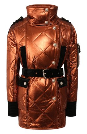 Женская куртка с поясом BALMAIN золотого цвета, арт. SF48818/X236 | Фото 1 (Статус проверки: Проверена категория; Материал внешний: Синтетический материал, Полиэстер; Длина (верхняя одежда): До середины бедра; Материал подклада: Вискоза; Женское Кросс-КТ: Пуховик-куртка; Рукава: Длинные; Кросс-КТ: Пуховик, Куртка)