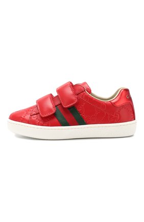 Детские кожаные кеды GUCCI красного цвета по цене 20200 руб., арт. 455448/DF720 | Фото 2 Детские кожаные кеды GUCCI красного цвета, арт. 455448/DF720 | Фото 2