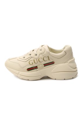 Детские кожаные кроссовки GUCCI белого цвета по цене 32300 руб., арт. 585089/DRW00 | Фото 2 Детские кожаные кроссовки GUCCI белого цвета, арт. 585089/DRW00 | Фото 2