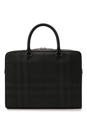 Мужская сумка для ноутбука BURBERRY темно-серого цвета, арт. 8013948 | Фото 1 (Материал: Экокожа, Текстиль; Ремень/цепочка: На ремешке; Статус проверки: Проверена категория; Размер: large)