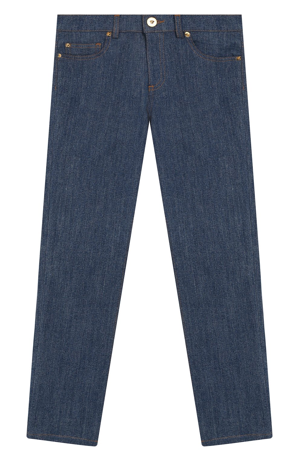 Детские джинсы VERSACE синего цвета, арт. YD000131/A230581/8A-14A | Фото 1 (Материал внешний: Хлопок; Статус проверки: Проверена категория)