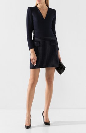 Женское шерстяное платье ALEXANDER MCQUEEN синего цвета по цене 214000 руб., арт. 588101/QJAAM | Фото 2 Женское шерстяное платье ALEXANDER MCQUEEN синего цвета, арт. 588101/QJAAM | Фото 2 (Длина Ж (юбки, платья, шорты): Мини; Статус проверки: Проверено, Проверена категория; Рукава: Длинные; Материал подклада: Синтетический материал; Материал внешний: Шерсть; Случай: Вечерний; Женское Кросс-КТ: Платье-одежда)