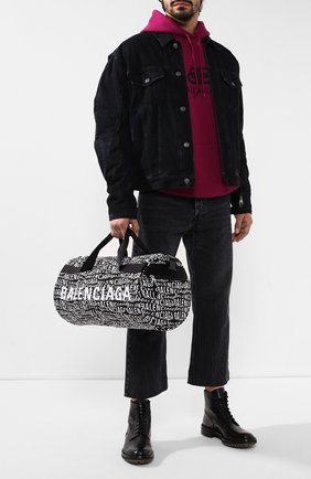 Мужская текстильная спортивная сумка BALENCIAGA черно-белого цвета, арт. 581807/9MIAN | Фото 2 (Ремень/цепочка: На ремешке; Статус проверки: Проверено, Проверена категория; Материал: Текстиль; Размер: large)