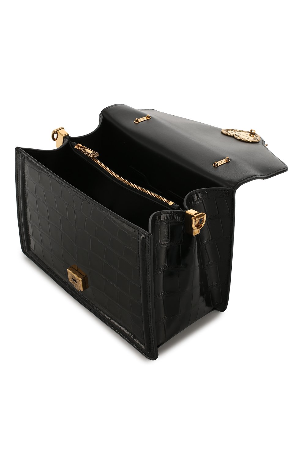 Женская сумка devotion small из кожи аллигатора DOLCE & GABBANA черного цвета по цене 0 руб., арт. BB6727/A2R08/AMIS | Фото 4 Женская сумка devotion small из кожи аллигатора DOLCE & GABBANA черного цвета, арт. BB6727/A2R08/AMIS | Фото 4 (Сумки-технические: Сумки через плечо, Сумки top-handle; Материал: Экзотическая кожа, Натуральная кожа; Ремень/цепочка: На ремешке; Статус проверки: Проверено, Проверена категория; Размер: small)