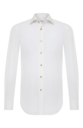 Мужская хлопковая сорочка KITON белого цвета по цене 67850 руб., арт. UCIDFAP2/H0003401/P5 | Фото 1 Мужская хлопковая сорочка KITON белого цвета, арт. UCIDFAP2/H0003401/P5 | Фото 1 (Длина (для топов): Стандартные; Статус проверки: Проверена категория, Проверено; Материал внешний: Хлопок; Рукава: Длинные; Мужское Кросс-КТ: Сорочка-одежда; Случай: Формальный; Принт: Однотонные; Манжеты: На пуговицах; Воротник: Акула)