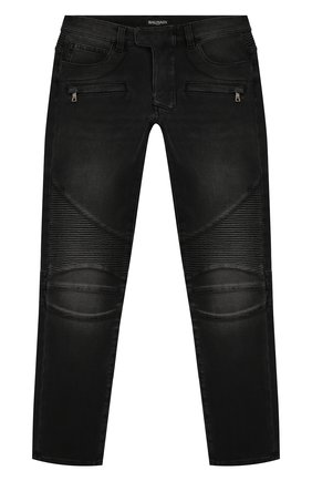 Детские джинсы с потертостями BALMAIN черного цвета, арт. 6L6550/LB020/12-16 | Фото 1 (Материал внешний: Хлопок; Статус проверки: Проверено, Проверена категория)