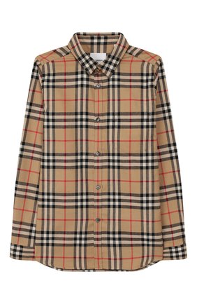 Детская хлопковая рубашка BURBERRY бежевого цвета по цене 13900 руб., арт. 8017792 | Фото 1 Детская хлопковая рубашка BURBERRY бежевого цвета, арт. 8017792 | Фото 1