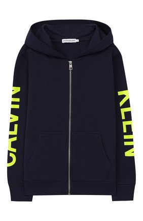 Детский хлопковая толстовка с капюшоном CALVIN KLEIN JEANS синего цвета по цене 7000 руб., арт. IB0IB00240 | Фото 1 Детский хлопковая толстовка с капюшоном CALVIN KLEIN JEANS синего цвета, арт. IB0IB00240 | Фото 1