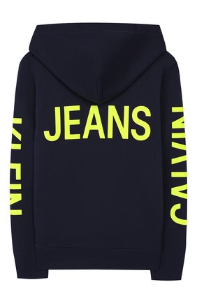 Детский хлопковая толстовка с капюшоном CALVIN KLEIN JEANS синего цвета по цене 7000 руб., арт. IB0IB00240 | Фото 2 Детский хлопковая толстовка с капюшоном CALVIN KLEIN JEANS синего цвета, арт. IB0IB00240 | Фото 2