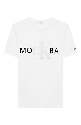 Детская хлопковая футболка CALVIN KLEIN JEANS белого цвета по цене 2600 руб., арт. IU0IU00113 | Фото 1 Детская хлопковая футболка CALVIN KLEIN JEANS белого цвета, арт. IU0IU00113 | Фото 1