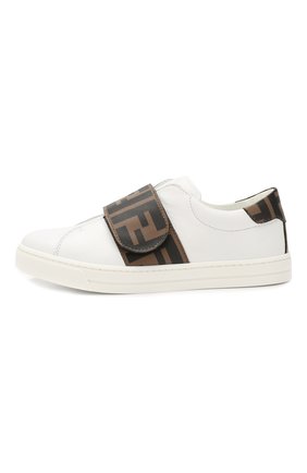 Детские кожаные кеды с застежками велькро FENDI белого цвета по цене 21550 руб., арт. JMR296/A7N4/27 | Фото 2 Детские кожаные кеды с застежками велькро FENDI белого цвета, арт. JMR296/A7N4/27 | Фото 2