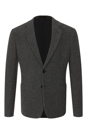 Мужской шерстяной пиджак GIORGIO ARMANI серого цвета по цене 157000 руб., арт. 9SGGG06L/T011L | Фото 1 Мужской шерстяной пиджак GIORGIO ARMANI серого цвета, арт. 9SGGG06L/T011L | Фото 1 (Рукава: Длинные; Материал внешний: Шерсть; Статус проверки: Проверена категория; Материал подклада: Синтетический материал; Длина (для топов): Стандартные; 1-2-бортные: Однобортные; Пиджаки М: Приталенный; Случай: Повседневный; Стили: Кэжуэл)