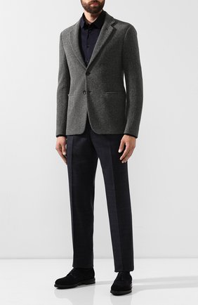 Мужской шерстяной пиджак GIORGIO ARMANI серого цвета по цене 157000 руб., арт. 9SGGG06L/T011L | Фото 2 Мужской шерстяной пиджак GIORGIO ARMANI серого цвета, арт. 9SGGG06L/T011L | Фото 2 (Рукава: Длинные; Материал внешний: Шерсть; Статус проверки: Проверена категория; Материал подклада: Синтетический материал; Длина (для топов): Стандартные; 1-2-бортные: Однобортные; Пиджаки М: Приталенный; Случай: Повседневный; Стили: Кэжуэл)