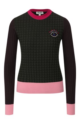 Женская пуловер из смеси шерсти и вискозы KENZO хаки цвета по цене 29950 руб., арт. F962T0613860 | Фото 1 Женская пуловер из смеси шерсти и вискозы KENZO хаки цвета, арт. F962T0613860 | Фото 1