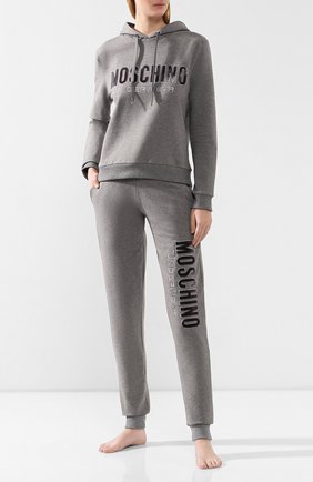 Женская хлопковое худи MOSCHINO UNDERWEAR WOMAN серого цвета по цене 23250 руб., арт. A1710/9001 | Фото 2 Женская хлопковое худи MOSCHINO UNDERWEAR WOMAN серого цвета, арт. A1710/9001 | Фото 2