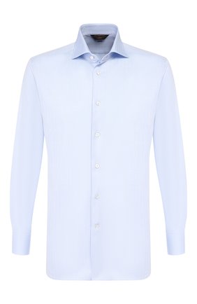 Мужская хлопковая сорочка ZEGNA COUTURE голубого цвета по цене 88600 руб., арт. 402301/9NS0LB | Фото 1 Мужская хлопковая сорочка ZEGNA COUTURE голубого цвета, арт. 402301/9NS0LB | Фото 1 (Статус проверки: Проверено, Проверена категория; Длина (для топов): Стандартные; Рукава: Длинные; Материал внешний: Хлопок; Случай: Формальный; Мужское Кросс-КТ: Сорочка-одежда; Манжеты: На пуговицах; Принт: Однотонные; Воротник: Акула)