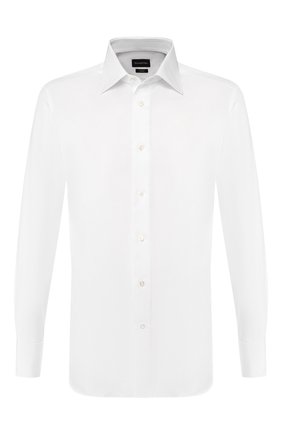 Мужская хлопковая сорочка ERMENEGILDO ZEGNA белого цвета по цене 26950 руб., арт. 601031/9MS4PA | Фото 1 Мужская хлопковая сорочка ERMENEGILDO ZEGNA белого цвета, арт. 601031/9MS4PA | Фото 1 (Статус проверки: Проверена категория, Проверено; Мужское Кросс-КТ: Сорочка-одежда; Материал внешний: Хлопок; Рукава: Длинные; Длина (для топов): Стандартные; Случай: Формальный; Рубашки М: Под запонки; Принт: Однотонные; Манжеты: Под запонки; Воротник: Кент)