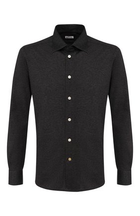 Мужская хлопковая рубашка KITON темно-серого цвета по цене 49500 руб., арт. UMCNERH0715312 | Фото 1 Мужская хлопковая рубашка KITON темно-серого цвета, арт. UMCNERH0715312 | Фото 1 (Рукава: Длинные; Статус проверки: Проверено, Проверена категория; Длина (для топов): Стандартные; Материал внешний: Хлопок; Мужское Кросс-КТ: Рубашка-одежда; Принт: Однотонные; Случай: Повседневный; Манжеты: На пуговицах; Воротник: Акула)