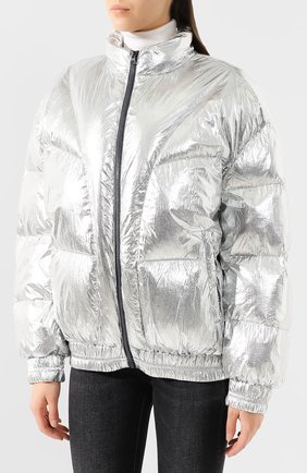 Женская утепленная куртка ISABEL MARANT ETOILE серебряного цвета, арт. MA0592-19A074E/KRISTEN | Фото 3 (Кросс-КТ: Куртка, Утепленный, Пуховик; Рукава от горловины: Длинные; Рукава: Длинные; Женское Кросс-КТ: Пуховик-куртка; Материал внешний: Синтетический материал; Материал подклада: Синтетический материал; Статус проверки: Проверено, Проверена категория; Длина (верхняя одежда): Короткие)