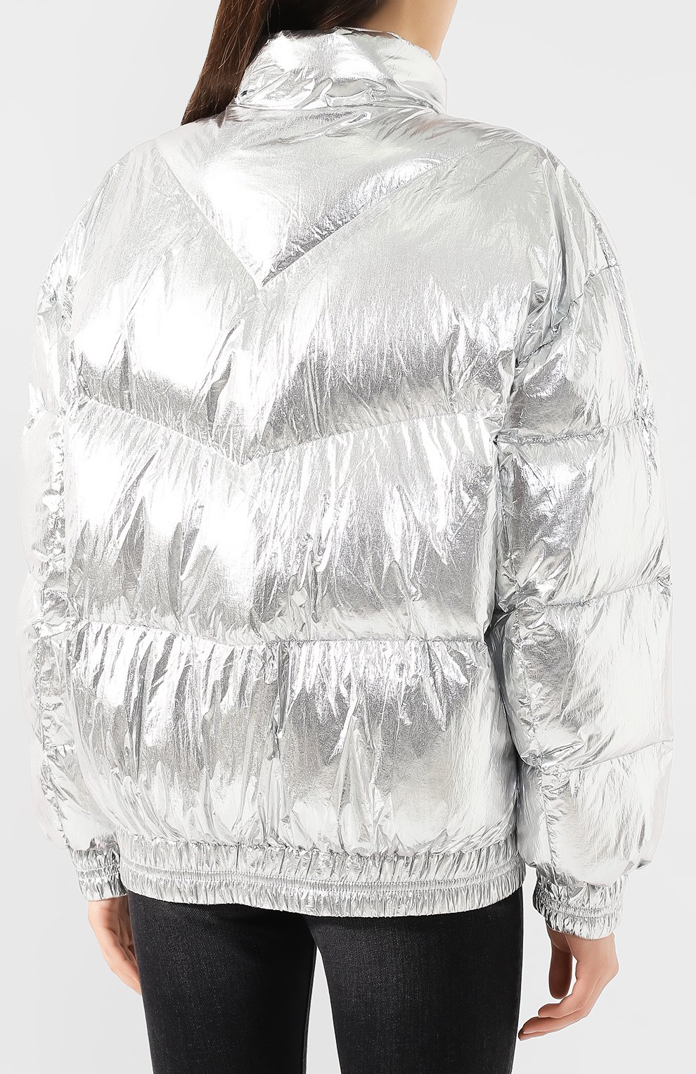 Женская утепленная куртка ISABEL MARANT ETOILE серебряного цвета, арт. MA0592-19A074E/KRISTEN | Фото 4 (Кросс-КТ: Куртка, Утепленный, Пуховик; Рукава от горловины: Длинные; Рукава: Длинные; Женское Кросс-КТ: Пуховик-куртка; Материал внешний: Синтетический материал; Материал подклада: Синтетический материал; Статус проверки: Проверено, Проверена категория; Длина (верхняя одежда): Короткие)