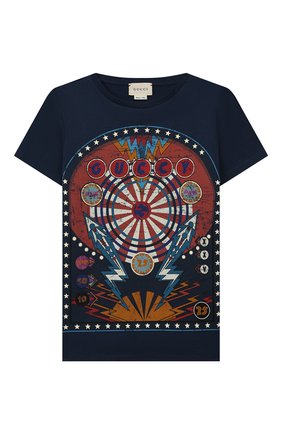 Детская хлопковая футболка GUCCI темно-синего цвета по цене 10600 руб., арт. 547559/XJBC4 | Фото 1 Детская хлопковая футболка GUCCI темно-синего цвета, арт. 547559/XJBC4 | Фото 1