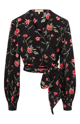 Женская шелковая блузка MICHAEL KORS COLLECTION черного цвета, арт. 306CKN112A | Фото 1 (Длина (для топов): Стандартные; Рукава: Длинные; Материал внешний: Шелк; Женское Кросс-КТ: Блуза-одежда; Принт: С принтом)