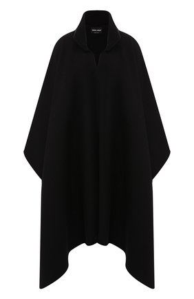 Женская накидка из смеси шерсти и шелка GIORGIO ARMANI черного цвета, арт. 795645/9A592 | Фото 1 (Статус проверки: Проверена категория; Материал внешний: Шерсть; Длина (верхняя одежда): Длинные)