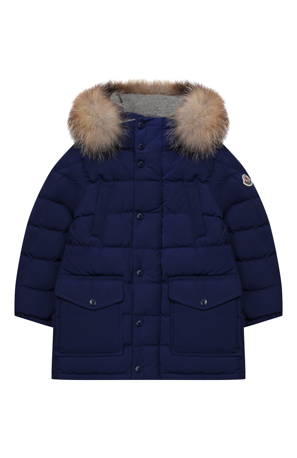 Детского пуховик с меховой отделкой на капюшоне MONCLER ENFANT голубого цвета, арт. E2-951-42365-25-54543 | Фото 1